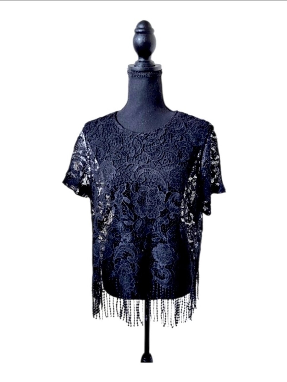 Forever 21 Black Lace Fringe Blouse